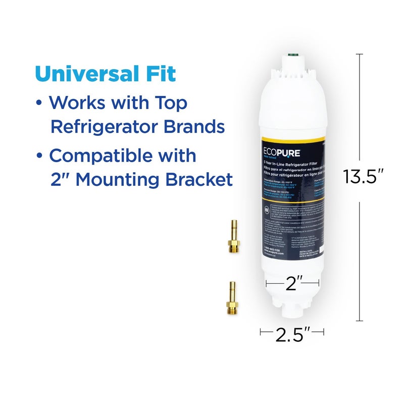 EcoPure EPINL30 5-Year In-Line Refrigerator Water Filter â€“ Universal Fit for Most Fridges, Ice Makers, RVs & Boats â€“ Reduces Chlorine Taste & Odor â€“ Easy DIY Install with 1/4" Fittings - Image 5